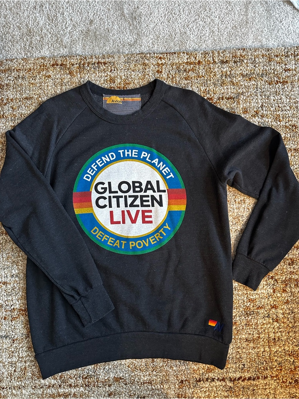Rare Global Citizen Live Charcoal Black Crewneck Sweatshirt by Aviator Nation